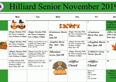 Hilliard Senior Calendar - November 2019 English