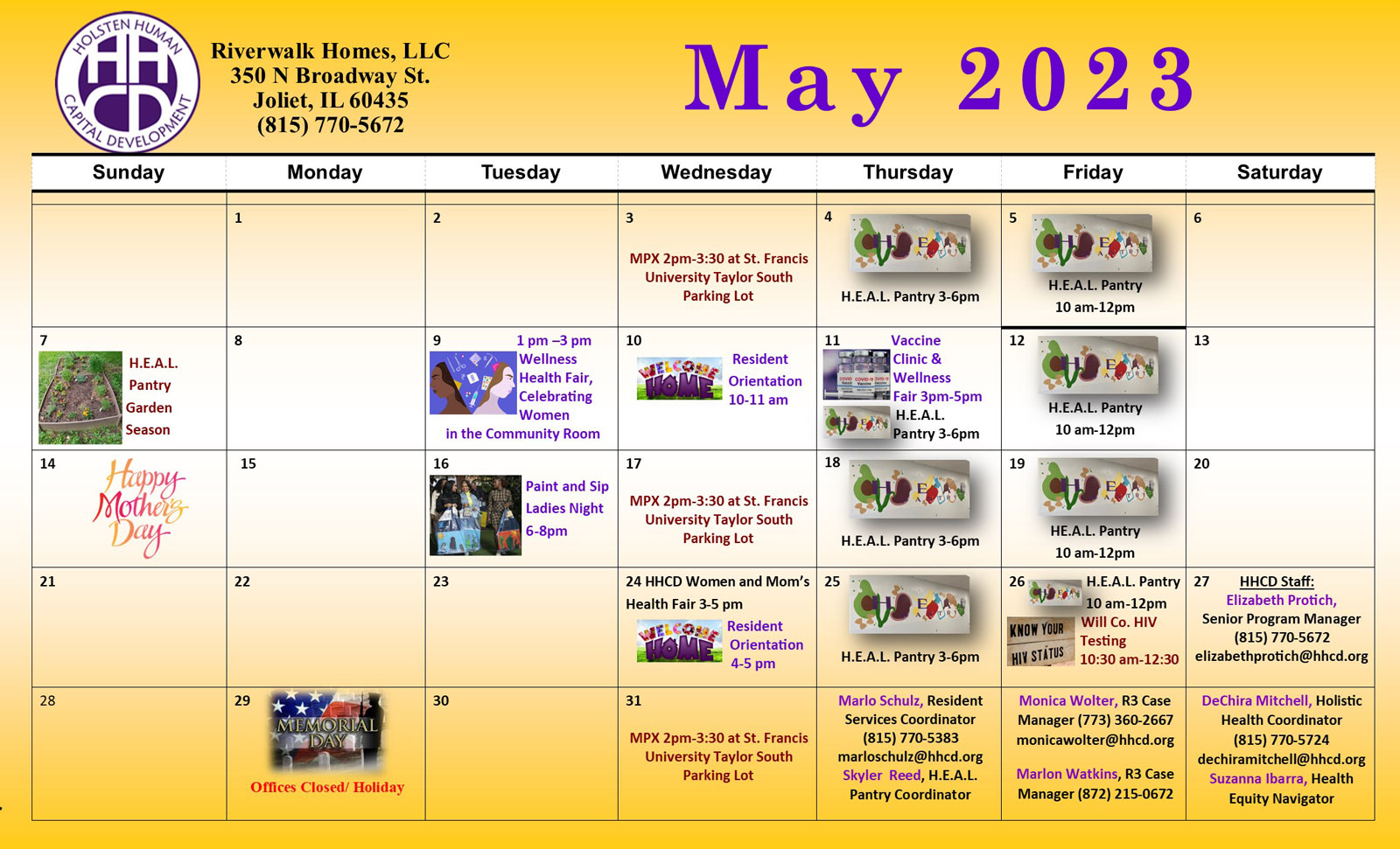 Resident Calendars May 2023 | HHCD